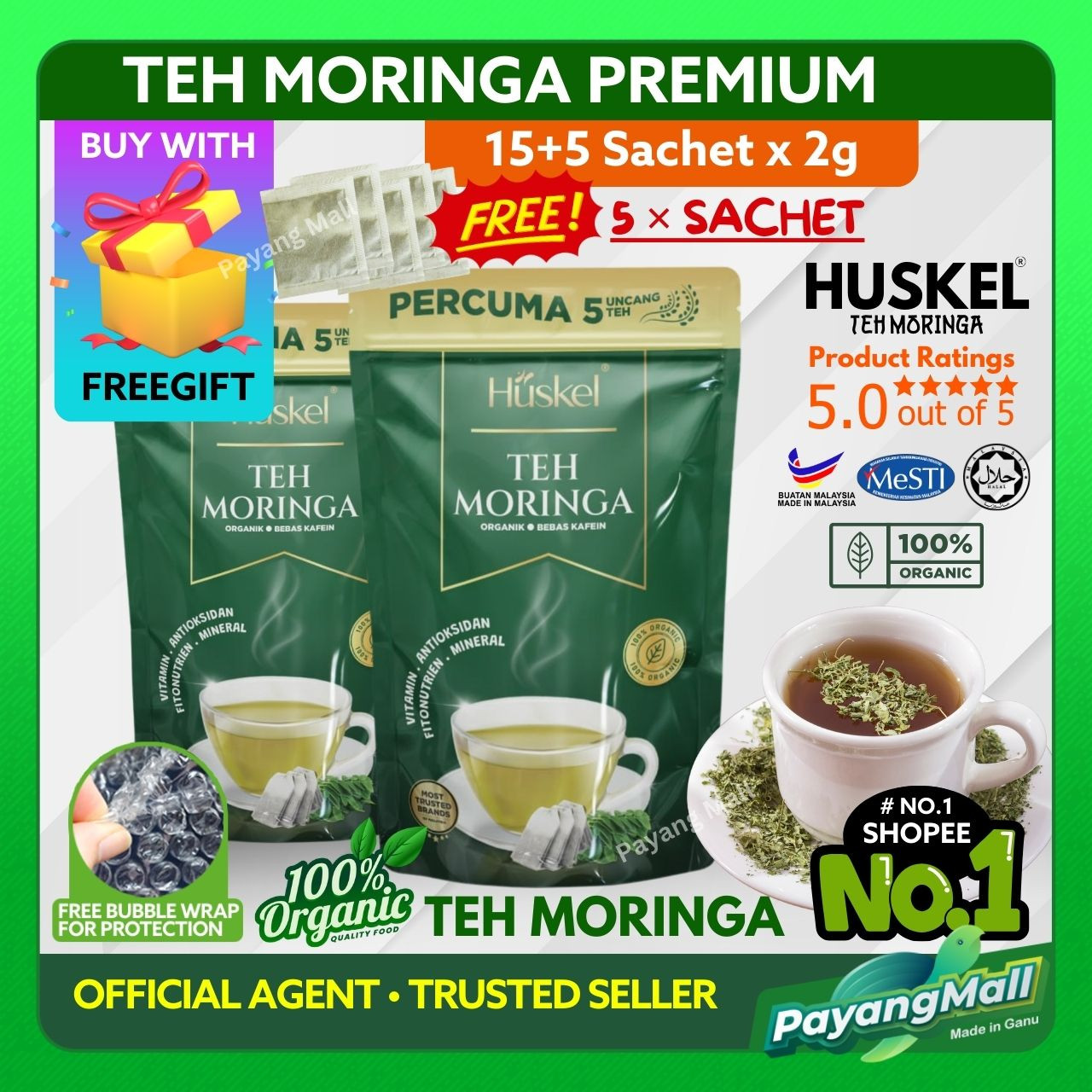 Huskel Teh Moringa Oleifera Tea Untuk Stabilkan Gula Diabetes Detox