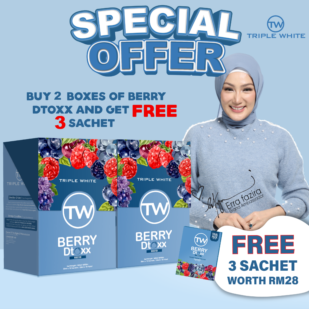 (Buy 2 Free 1 Trial Pack) Berry Dtoxx by Triple White - Burn Fats & Detox (10 Sachets x 20 ml)