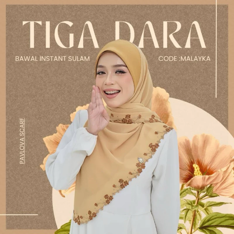 Warna Baru! Tudung Bawal Labuh Instant Sulam 3 Dara Bidang 50 Bidang 60 🧁PAVLOVA SCARF