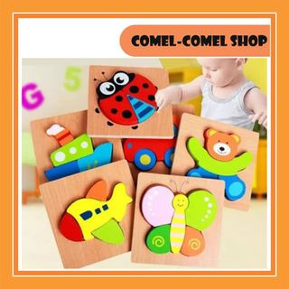COMEL-COMEL SHOP BABY WOODEN PUZZLE 14.5 CM ANIMAL VEHICLE (PINK WHALE)