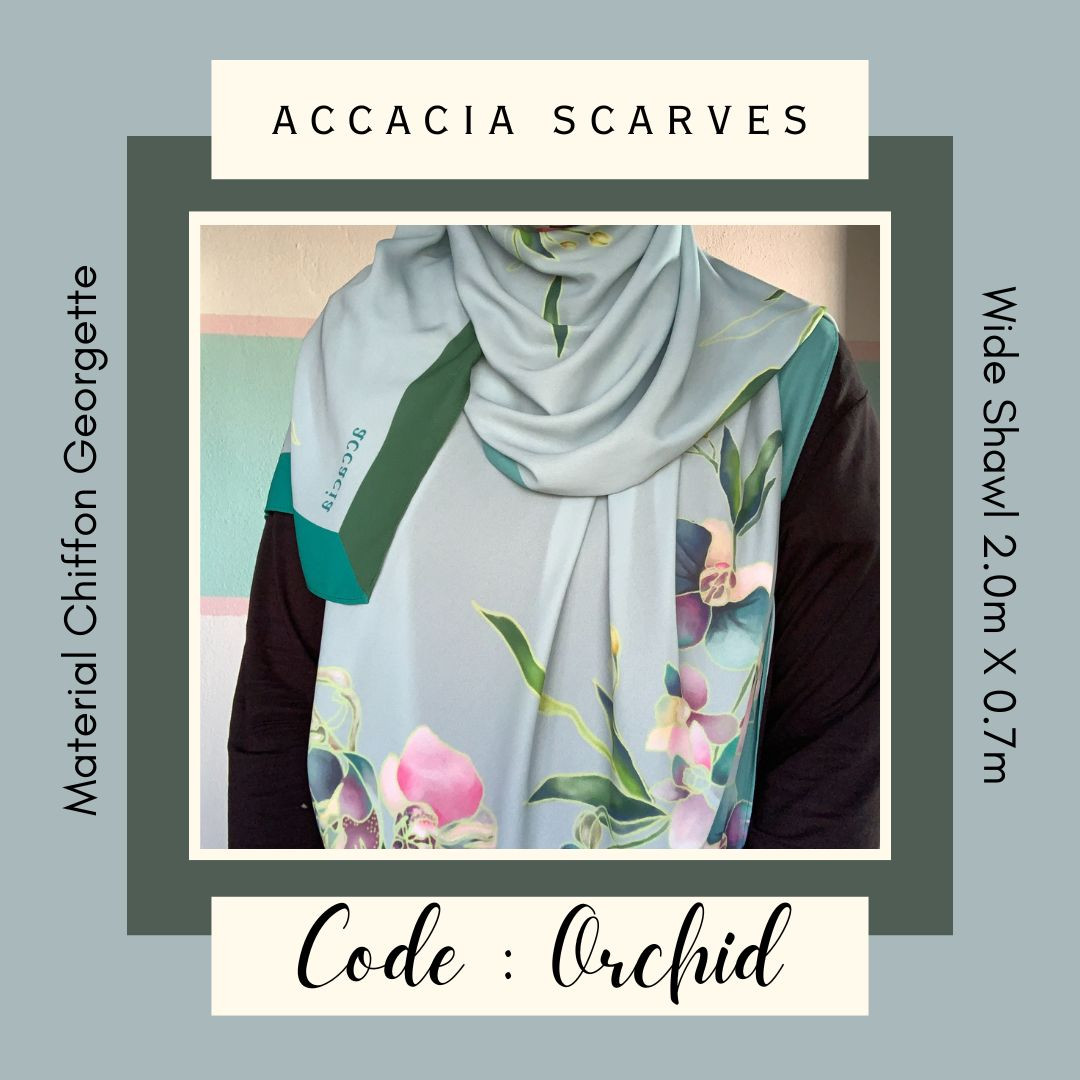 Orchid | Accacia Exclusive Shawl Chiffon Printed Women | Tudung Shawl Chiffon Wanita | Tudung Corak Wide Shawl