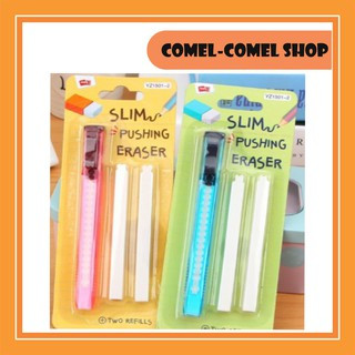 COMEL-COMEL SHOP SLIM PUSHING ERASER WITH 2 REFILLS (PINK) FOR STUDENTS, KIDS, SCHOOL, OFFICE