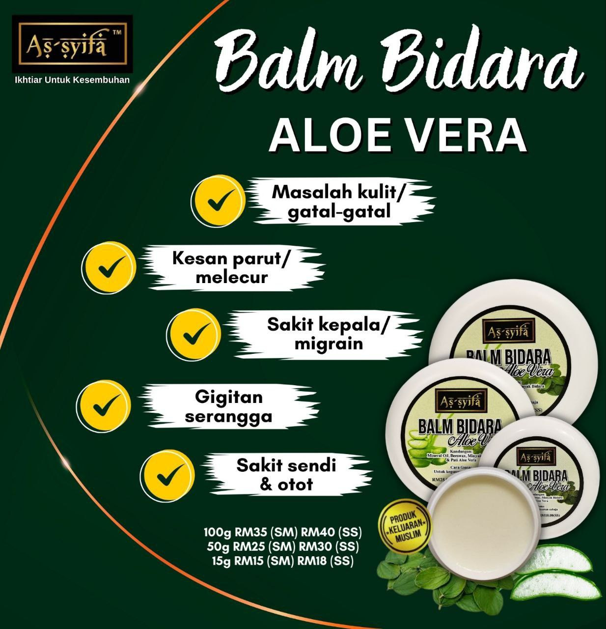Balm Bidara Aloe Vera As-syifa Masalah Kulit Gatal Kurap Gigitan Serangga Ekzema