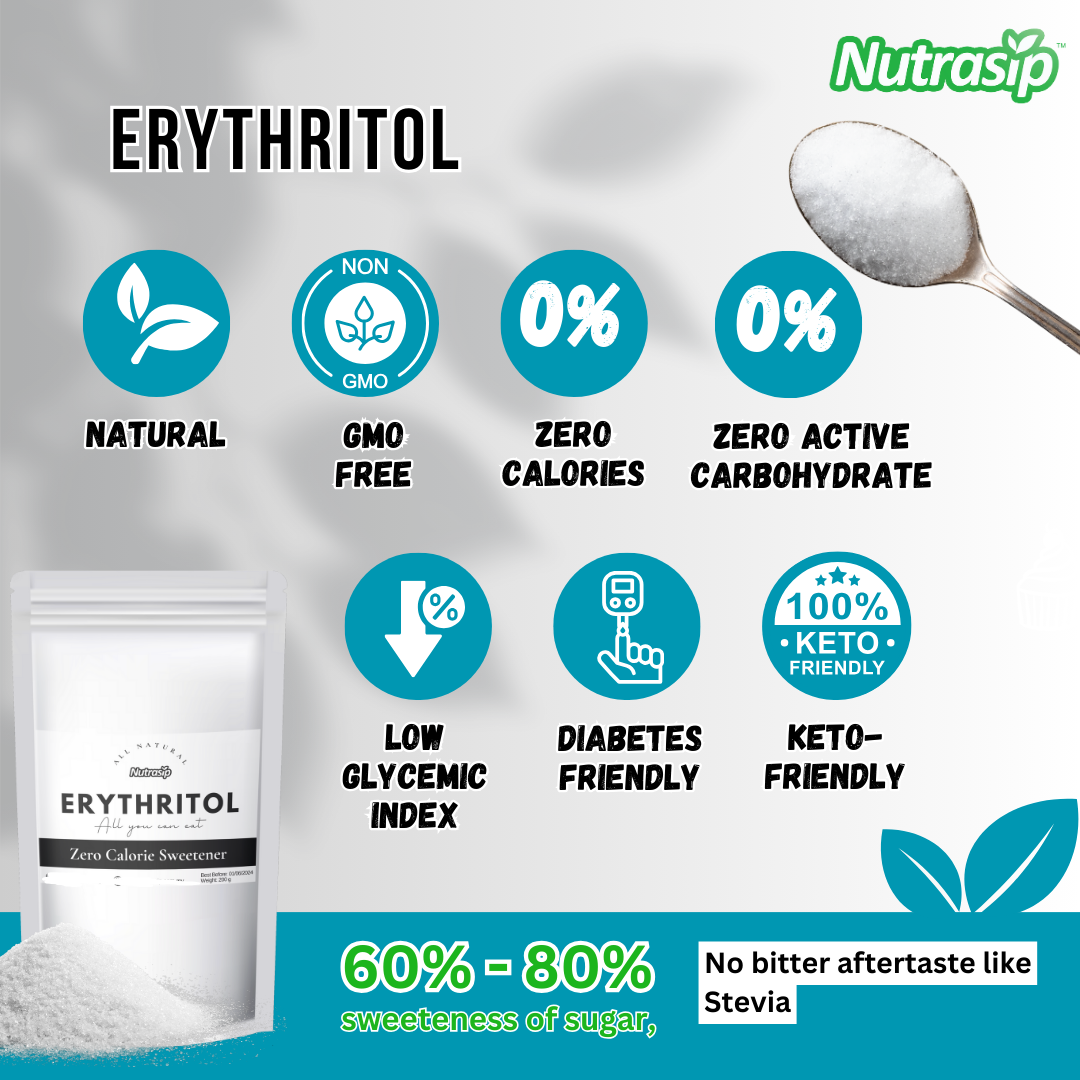 Nutrasip 100g Sugar Replacement Erythritol/ Monk Fruit/ Sucralose/ Malitol/ Xylitol Keto-diet Zero Calories 100g, 0.1kg