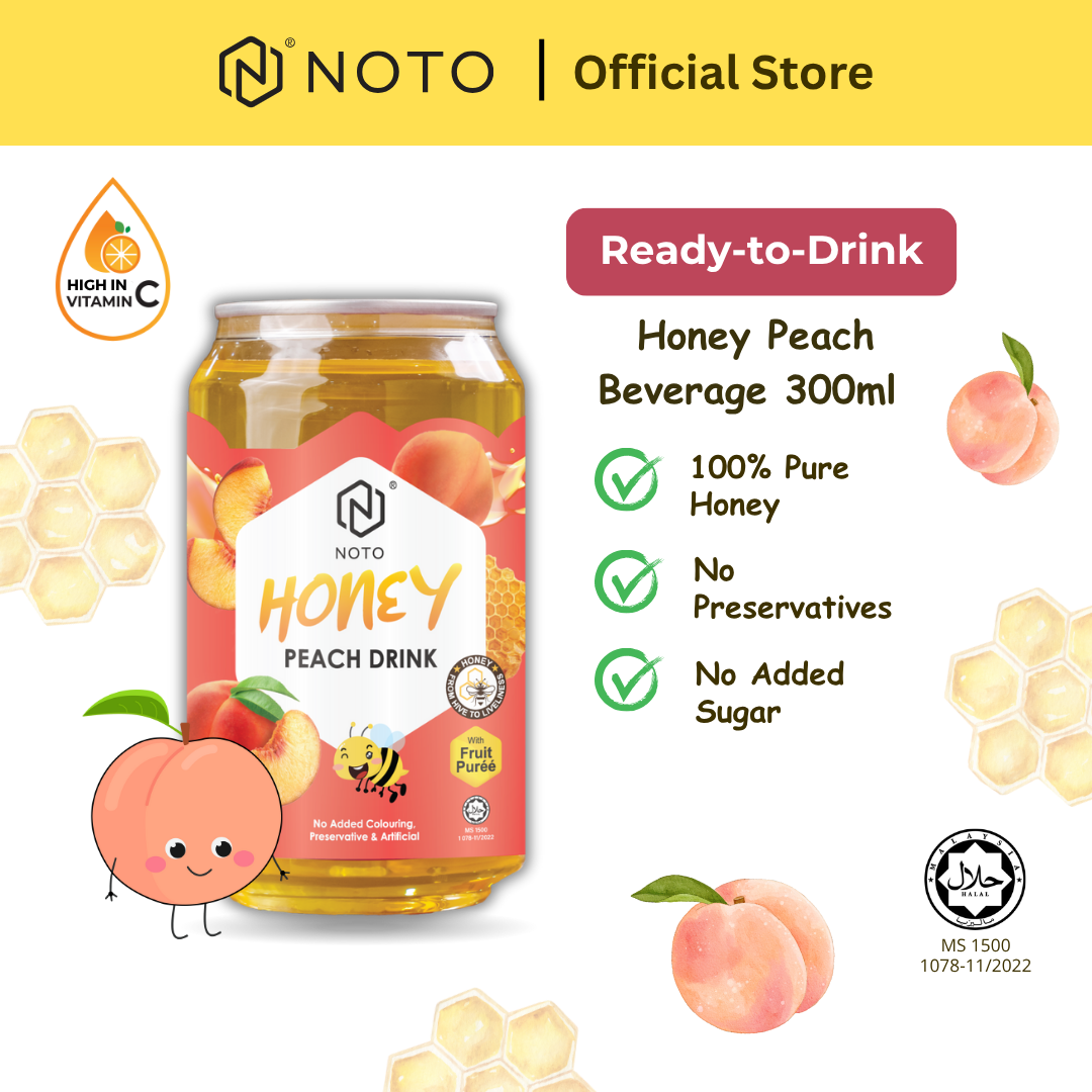 NOTO Pure Honey Peach Drink – Radiance & Skin Hydration Booster, Convenient & Refreshing (300ml x 1)