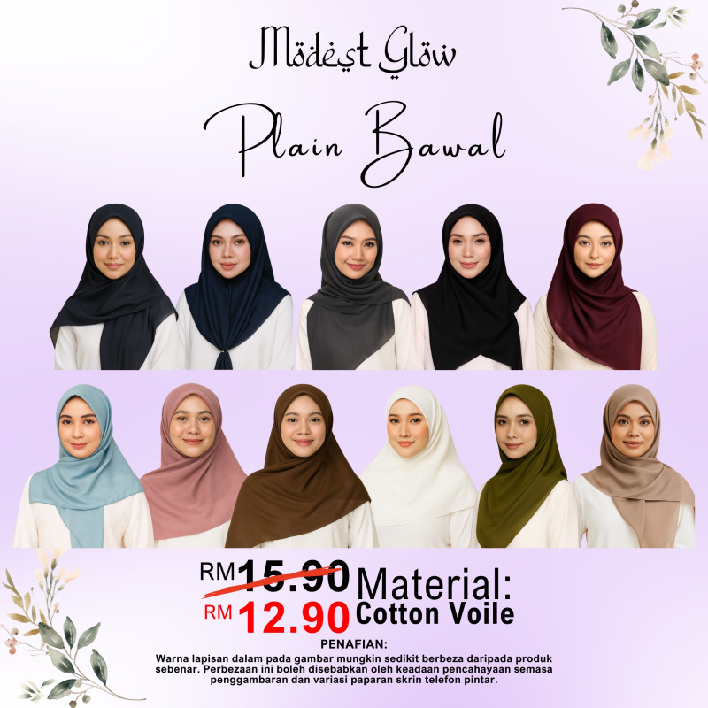 TUDUNG BAWAL PLAIN COTTON VOILE (110CM X 110CM)