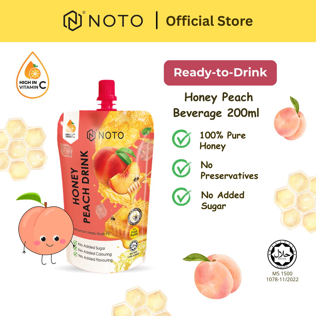 NOTO Pure Honey Peach Drink – Radiance & Skin Hydration Booster, Convenient & Refreshing (200ml x 1)