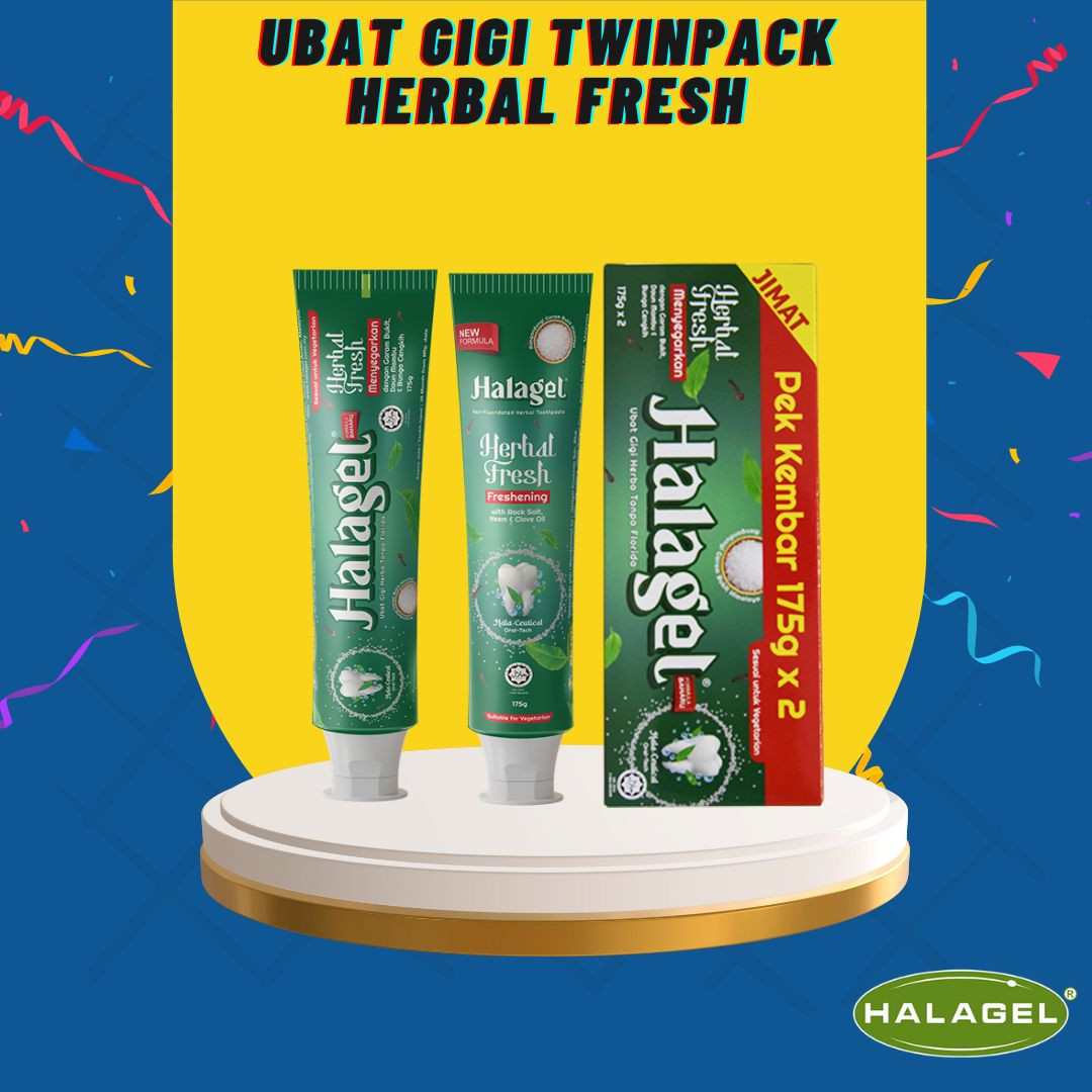 HALAGEL Ubat Gigi HERBAL FRESH - Pek Berkembar 175g+175g Tanpa Florida