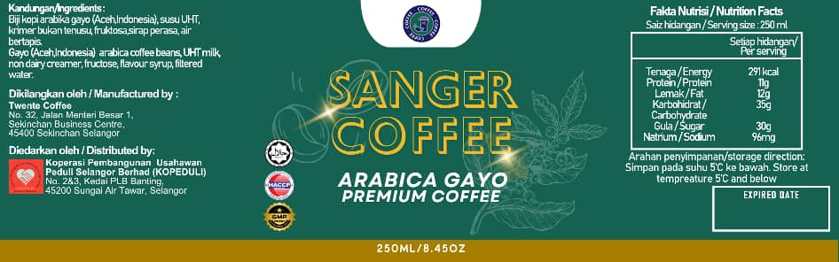 Sanger Coffee, Arabica Gayo Premium Coffee